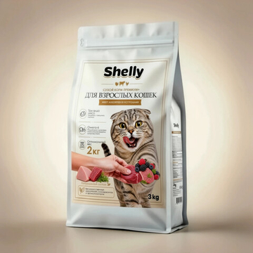 Сухой корм Shelly для взрослых кошек мясное ассорти с ягодами