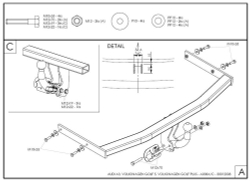 Фаркоп оцинкованный Galia A038A для Audi A3 2003-2008: хетчбек 3 двери, VW Golf V, VI, Plus хетчбек 3/5 дверей 2003-2008, 2008-2013 (2WD только)(паспорт и сертификат в комплекте)(без электрики)