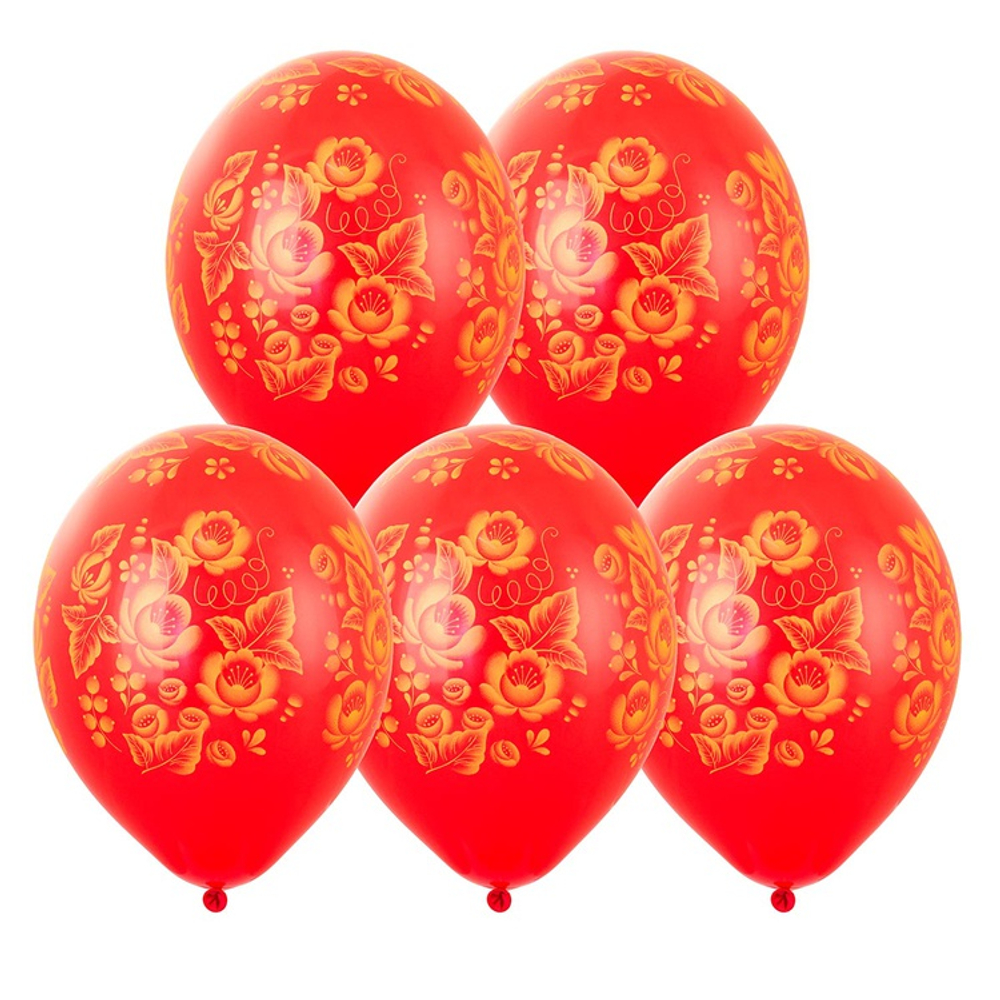 Шар латексный 35см Золотые Узоры (Красный)
