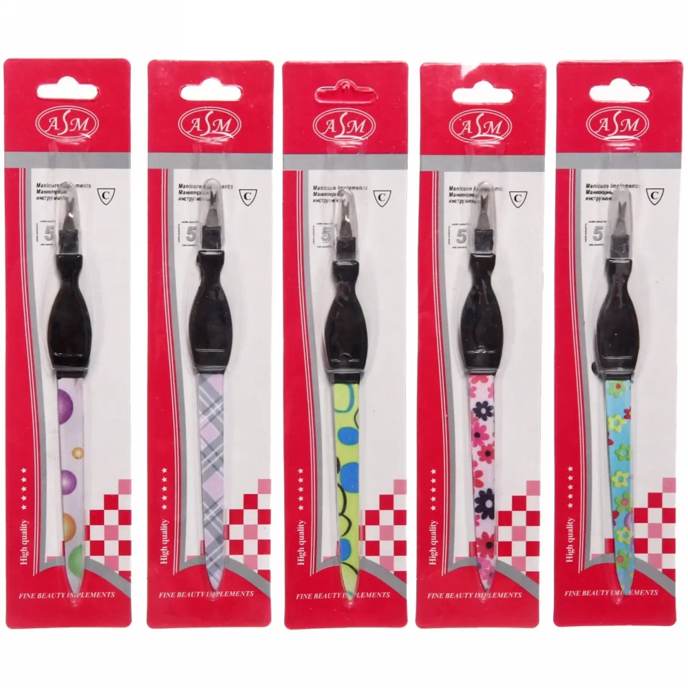 Пилка для ногтей металлическая с триммером на блистере «Галант», цвет ручки микс матовый, цвет пилки микс,16,5см