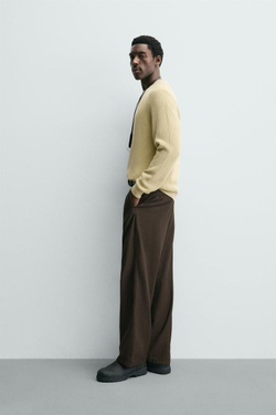 ZARA СВИТЕР ИЗ РЕЛЬЕФНОЙ ТКАНИ В РУБЧИК, ПАСТЕЛЬНО-ЖЕЛТЫЙ