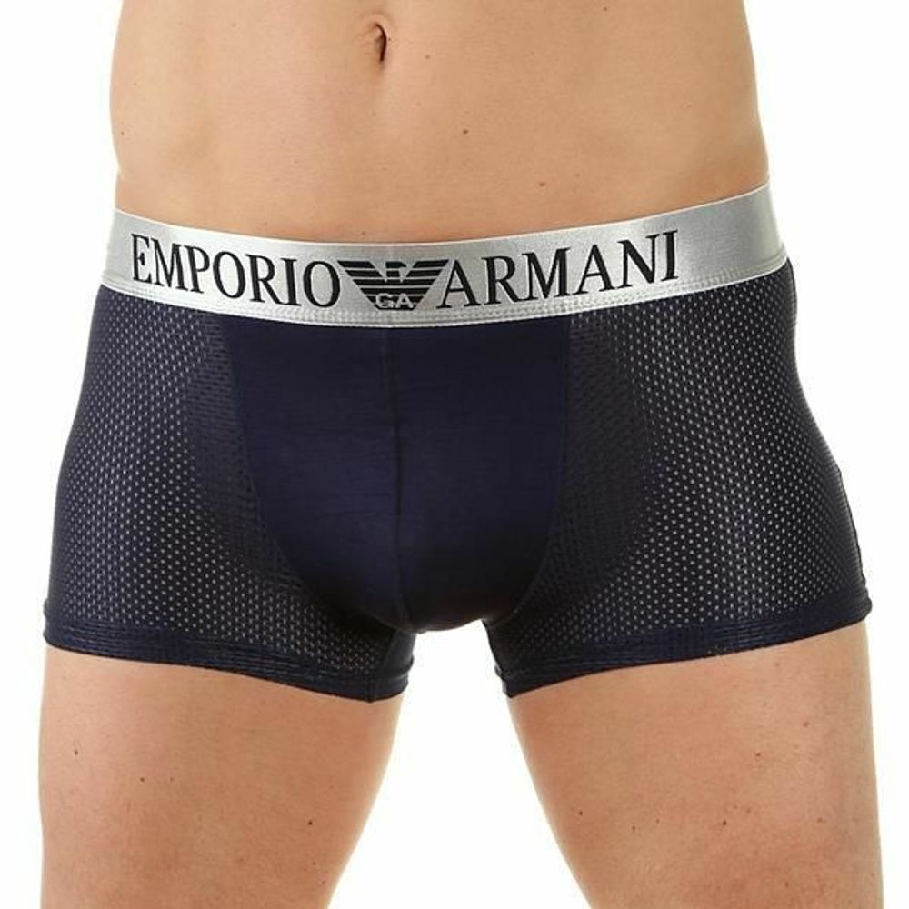 Мужские трусы боксеры темно-синие Emporio Armani в сетку
