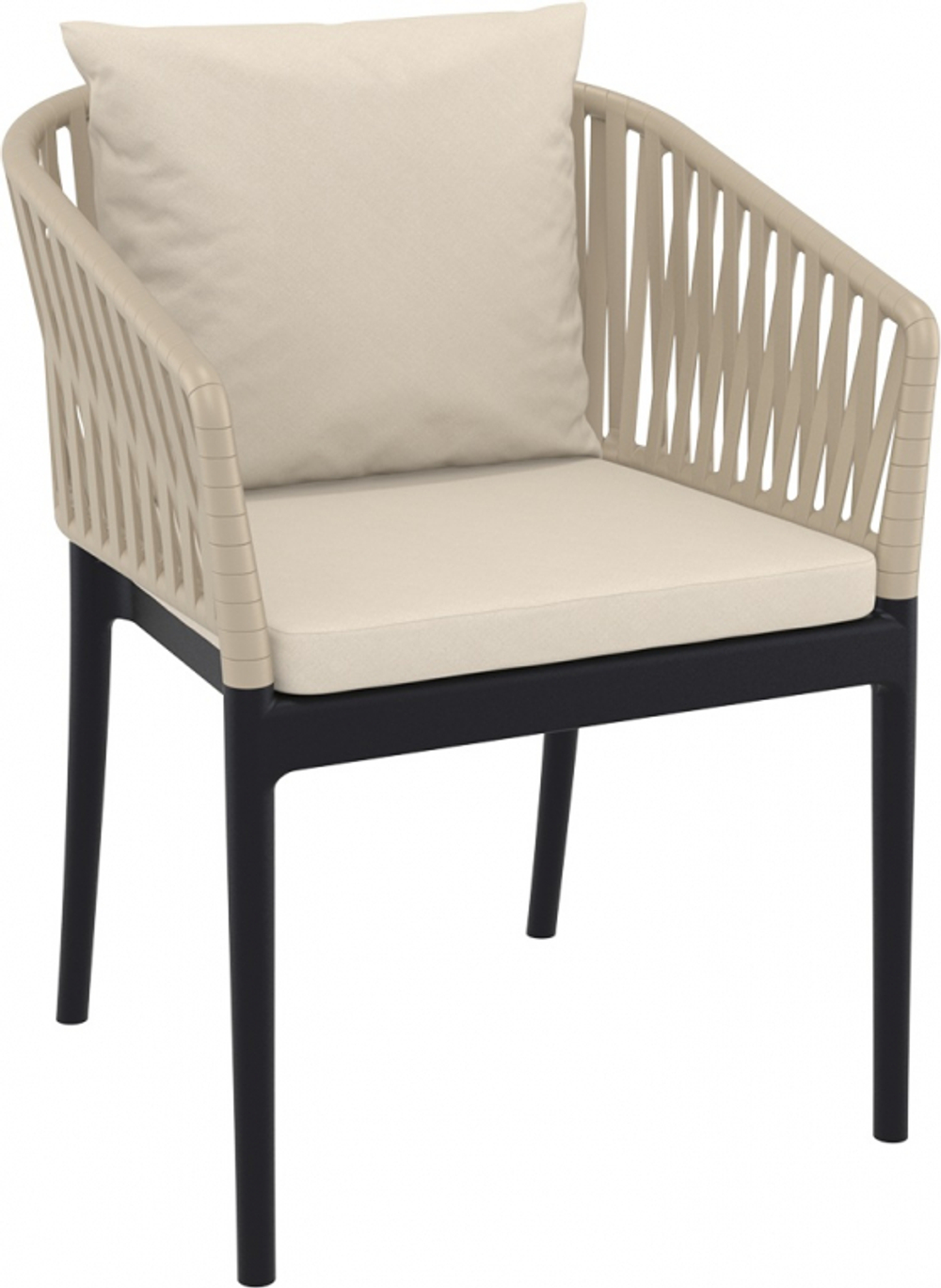 Кресло пластиковое с подушками Siesta Contract Portofino, черный, бежевый, бежевый