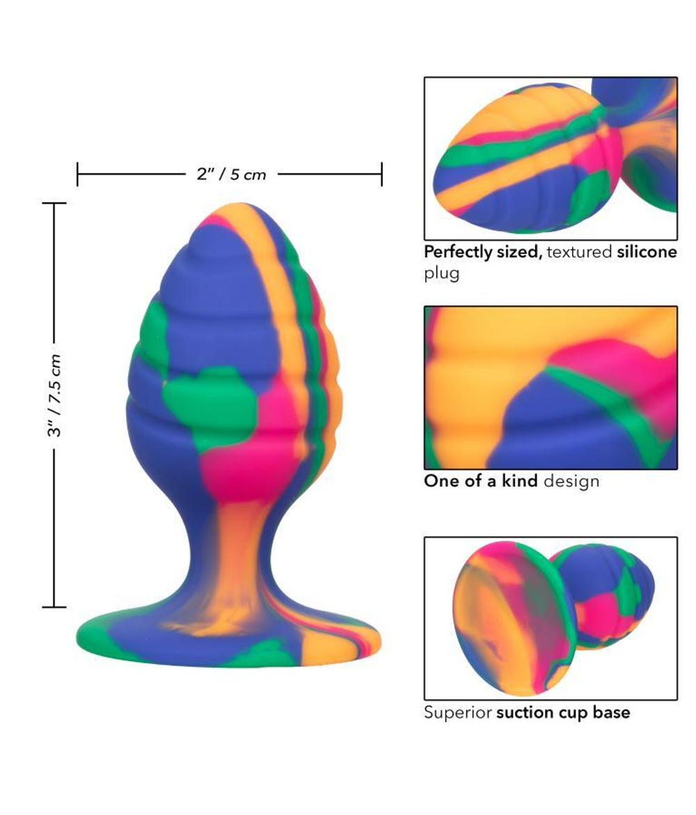 Яркая анальная пробка Cheeky Medium Swirl Tie-Dye Plug - 7,5 см.