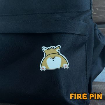 Значок деревянный (брошь)  Попа Корги. Рыжий