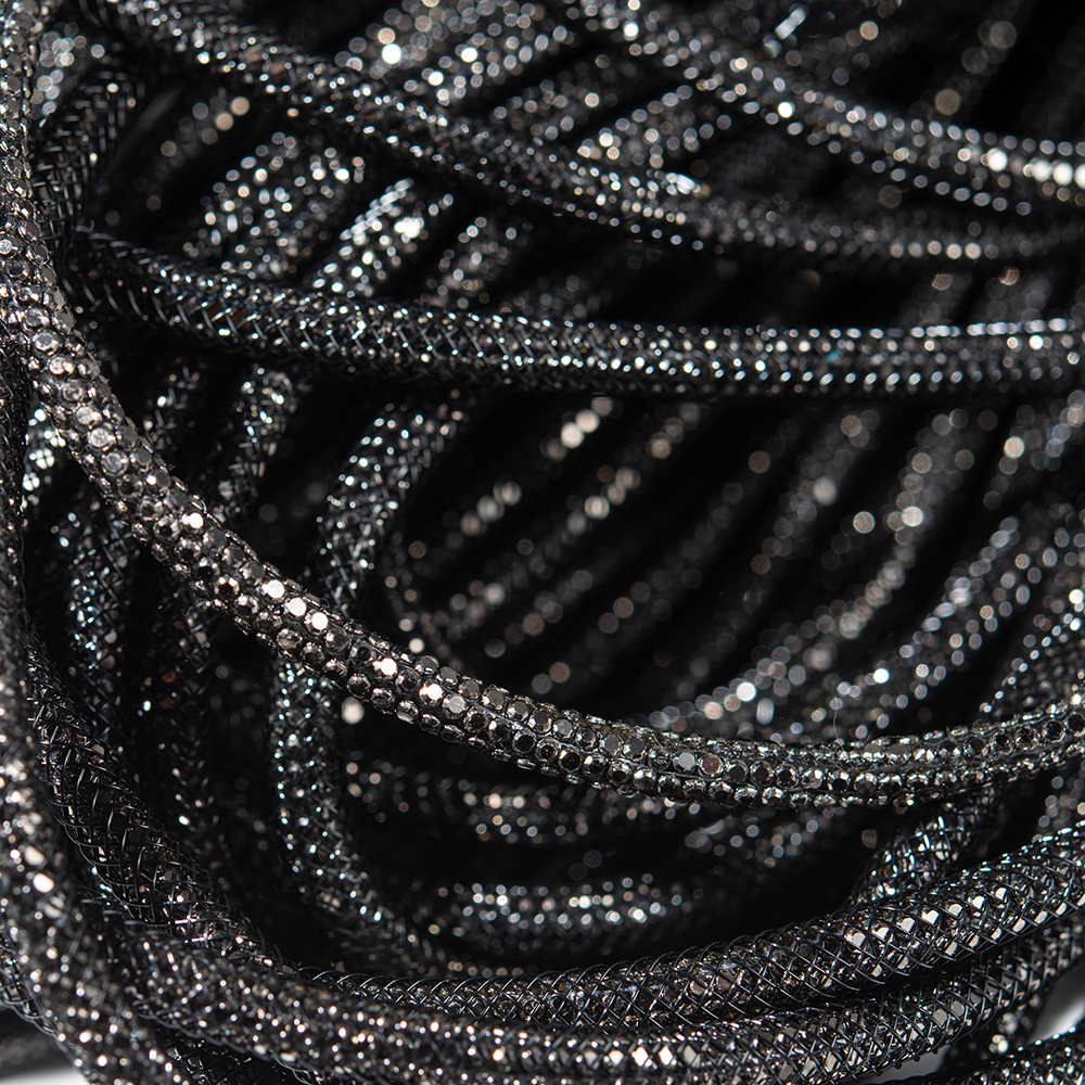 Черный стразовый шнур, металлические кристаллы, 4мм