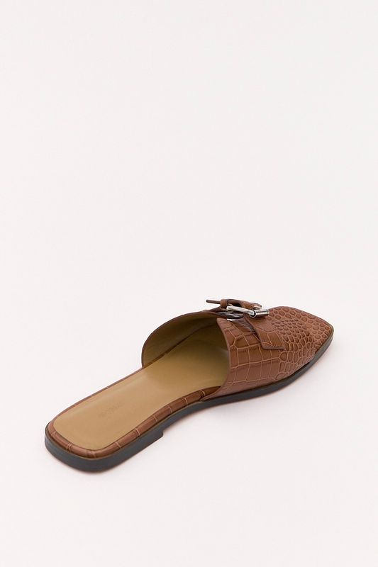 Шлепки из кожи под рептилию, коричневый