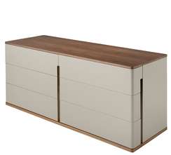 Комод с 6 ящиками Fidelio, шпон ореха, серая экокожа