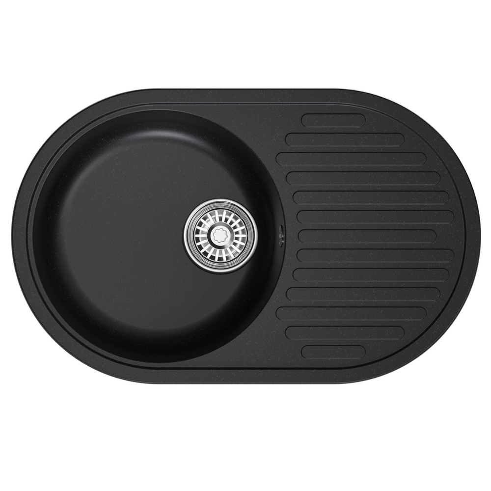 Мойка ML-GM16 КОМФОРТ овальная с крылом, ультра-черная (344), 730*460*180мм