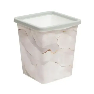 Ведро для мусора с фиксатором квадратное 14л с декором Белый Мрамор