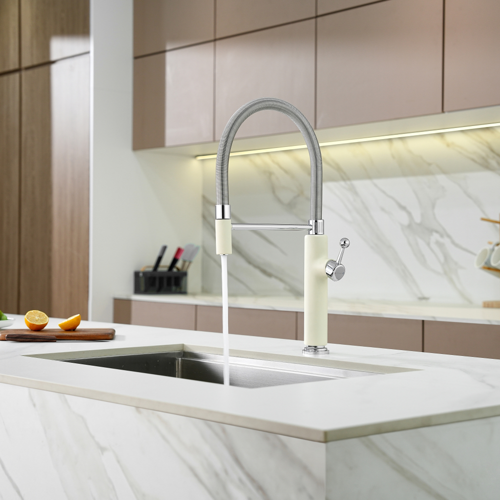 Смеситель для кухни Domaci Римини D568387YW с гибким изливом, бежевый