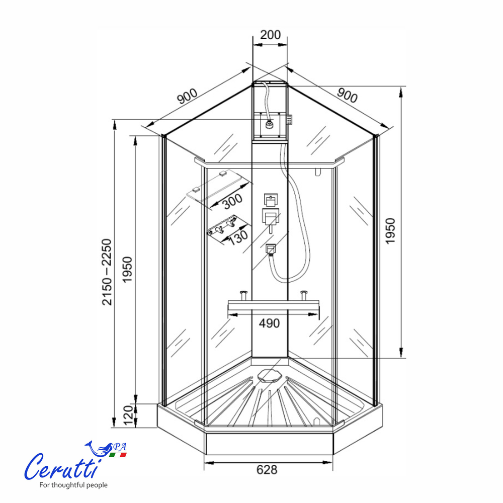 Душевая кабина Ceruttispa (ЧеруттиСпа) CHIKA901BF, с низким поддоном, 90x90x225