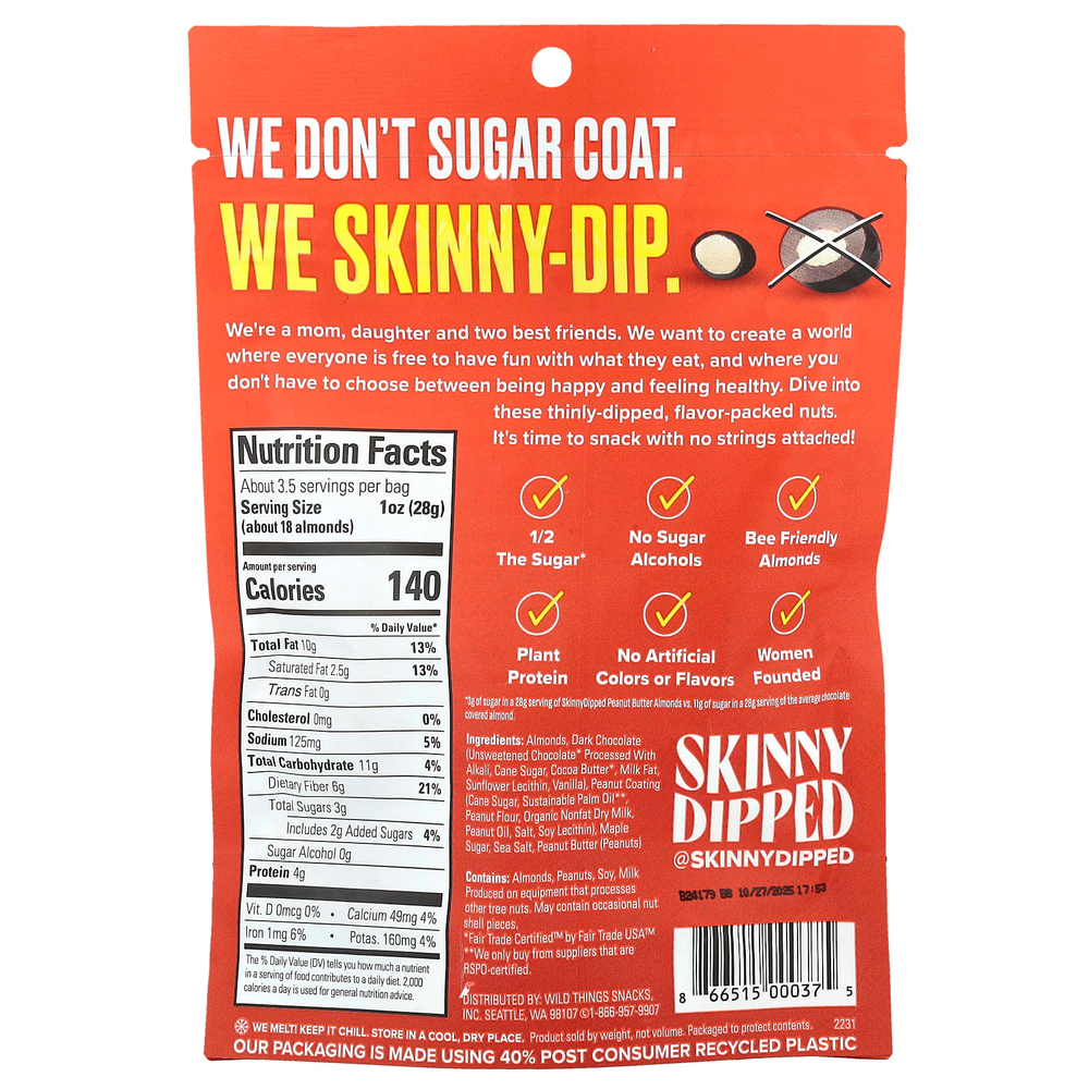 SkinnyDipped, Темный шоколад с арахисовой пастой и миндалем, 99 г (3,5 унции)