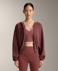 Oysho Вязаная куртка Rib с капюшоном, линялый махагон