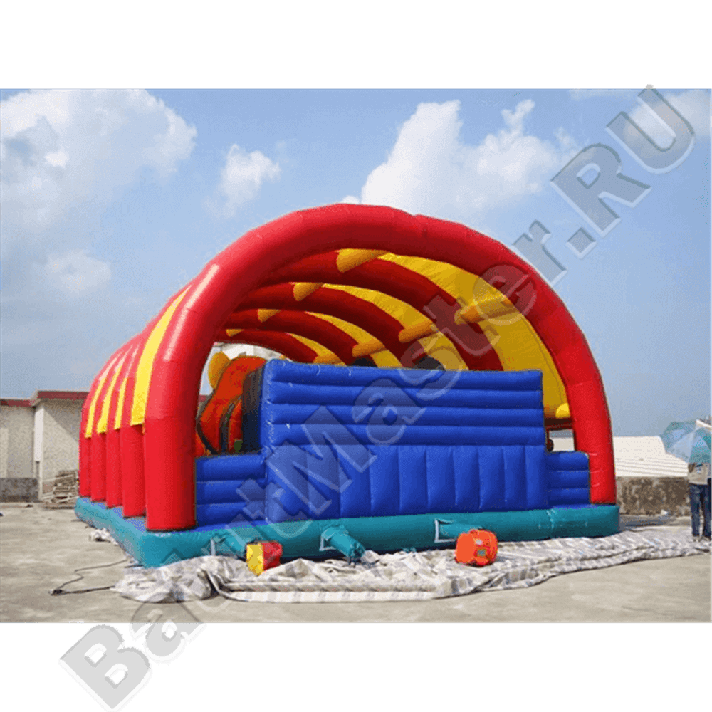 Коммерческий надувной батут "Веселый дом и звери в нём" с крышей 9*6*6 м