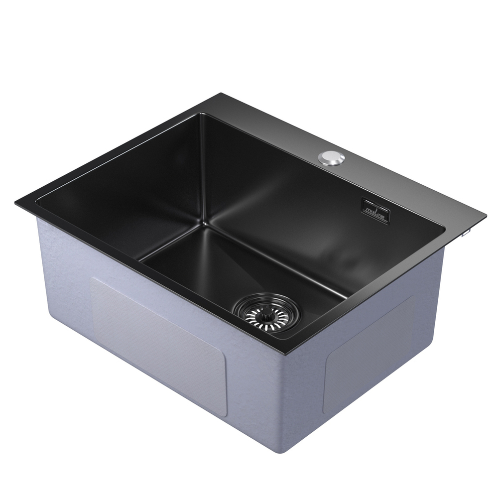 Мойка настол.монтаж 60х50 (3,0) вып 3 1/2  MIXLINE PRO 22см с сифоном (черный графит)