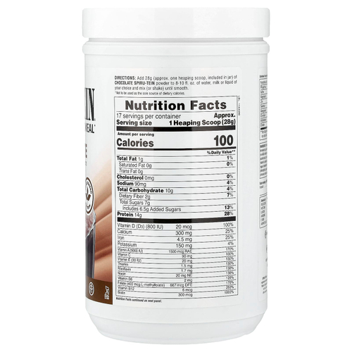 NaturesPlus, Spiru-Tein®, протеиновый порошок, со вкусом шоколада, 476 г (1,05 фунта)