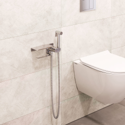 Гигиенический смеситель встроенный c полкой, лейка, шланг в комплекте - RGW SP-221, хром