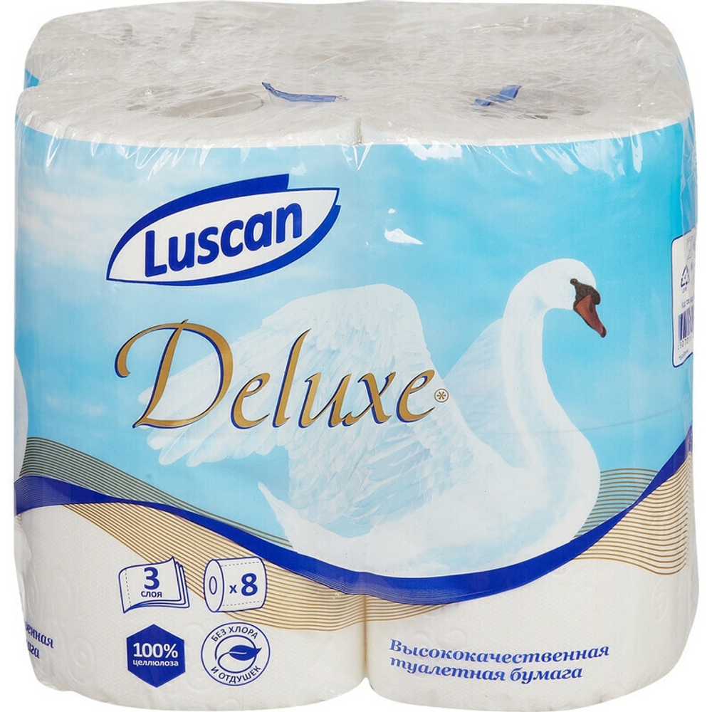 Бумага туалетная Luscan Deluxe 3сл бел 100%цел втул 19,35м 155л,8 рул/упак.