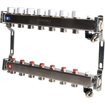 Коллектор Rommer 1"x3/4" на 7 контуров с запорными клапанами (нерж. сталь) RMS-3201-000007