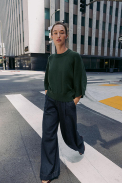 ZARA СВИТЕР С ШИРОКИМИ РУКАВАМИ, ТЕМНО-ЗЕЛЕНЫЙ