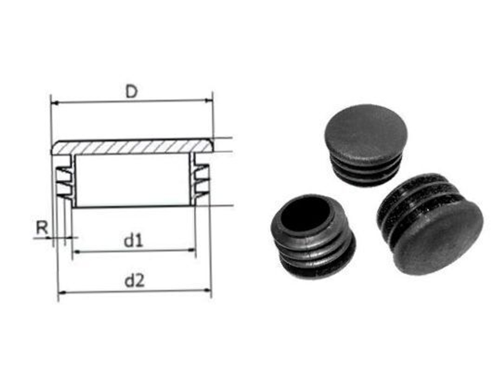 Заглушка 117 мм (набор 6 штук) круглая пластиковая черная плоская