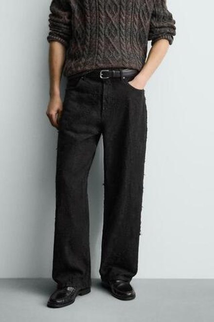 ZARA БРЮКИ JACQUARD С ТЕКСТУРОЙ, ЧЕРНЫЙ