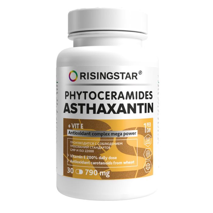 Астаксантин и витамин Е, Phytoceramides astaxantin, Risingstar, 30 капсул