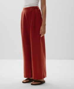 OYSHO Широкие прямые брюки из 100% льна с саронгом на запахе, темно-красный