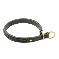 Ошейник-удавка чёрная двухслойная кожаная с латунной фурнитурой "RATTLESNAKE"  Fordogtrainers