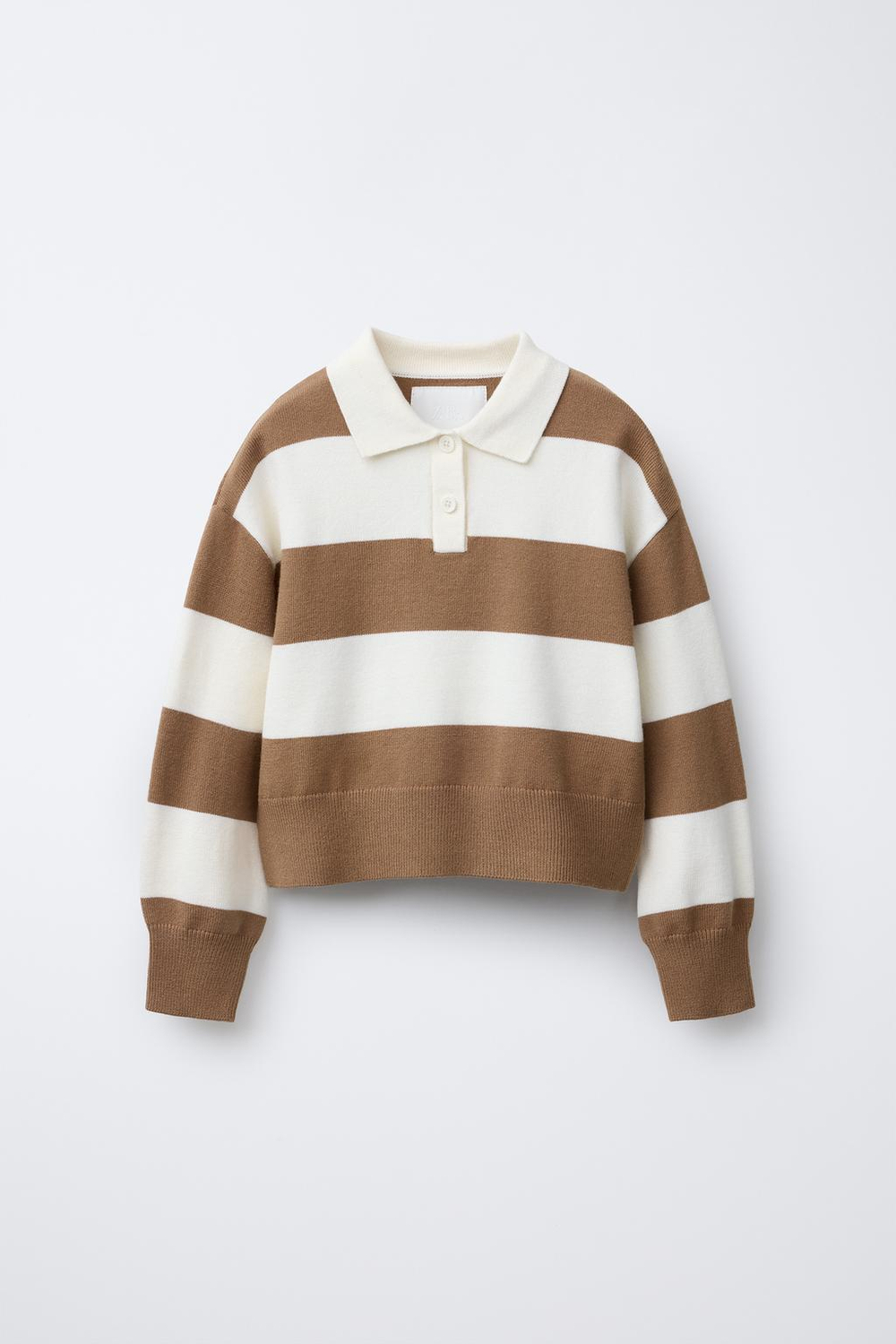 ZARA ТРИКОТАЖНЫЙ СВИТЕР С ВОРОТНИКОМ ПОЛО, БЕЖЕВЫЙ