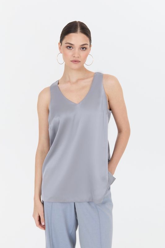 Топ двухслойный на широких бретелях, серо-голубой