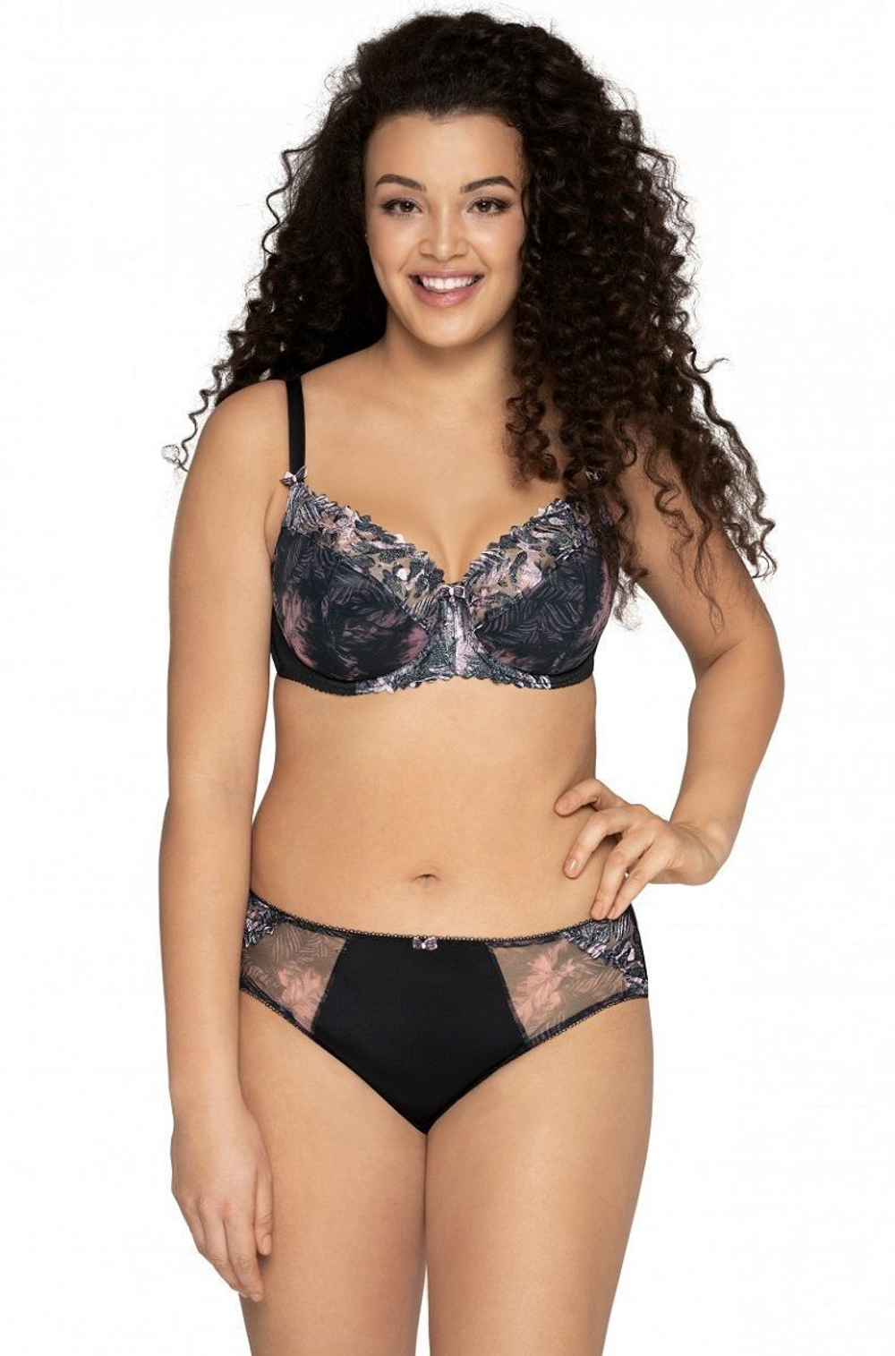 Бюстгальтер plus size на тонком поролоне с трехцветной вышивкой (Размер: 80K) (Цвет: черный)