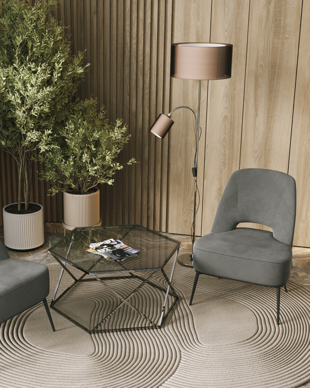 Журнальный столик Круз 93*80 стекло smoke сталь темный хром