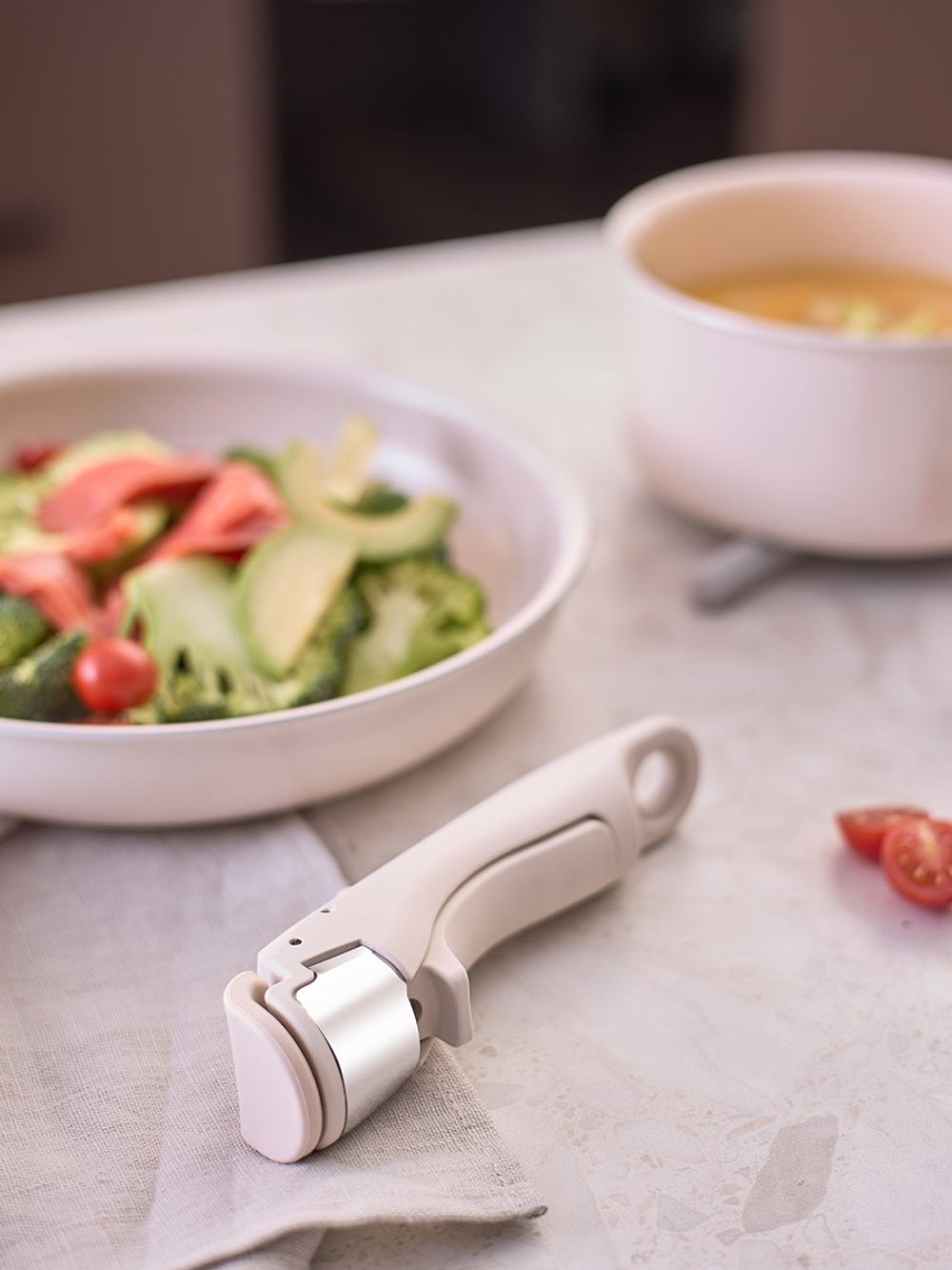 Набор посуды для приготовления со съемной ручкой smart ceramic, 7 предметов, цвета топленого молока