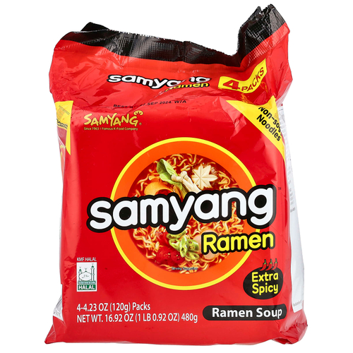 Samyang, Суп рамен, особый острый вкус, 4 упаковки по 120 г (4,23 унции)