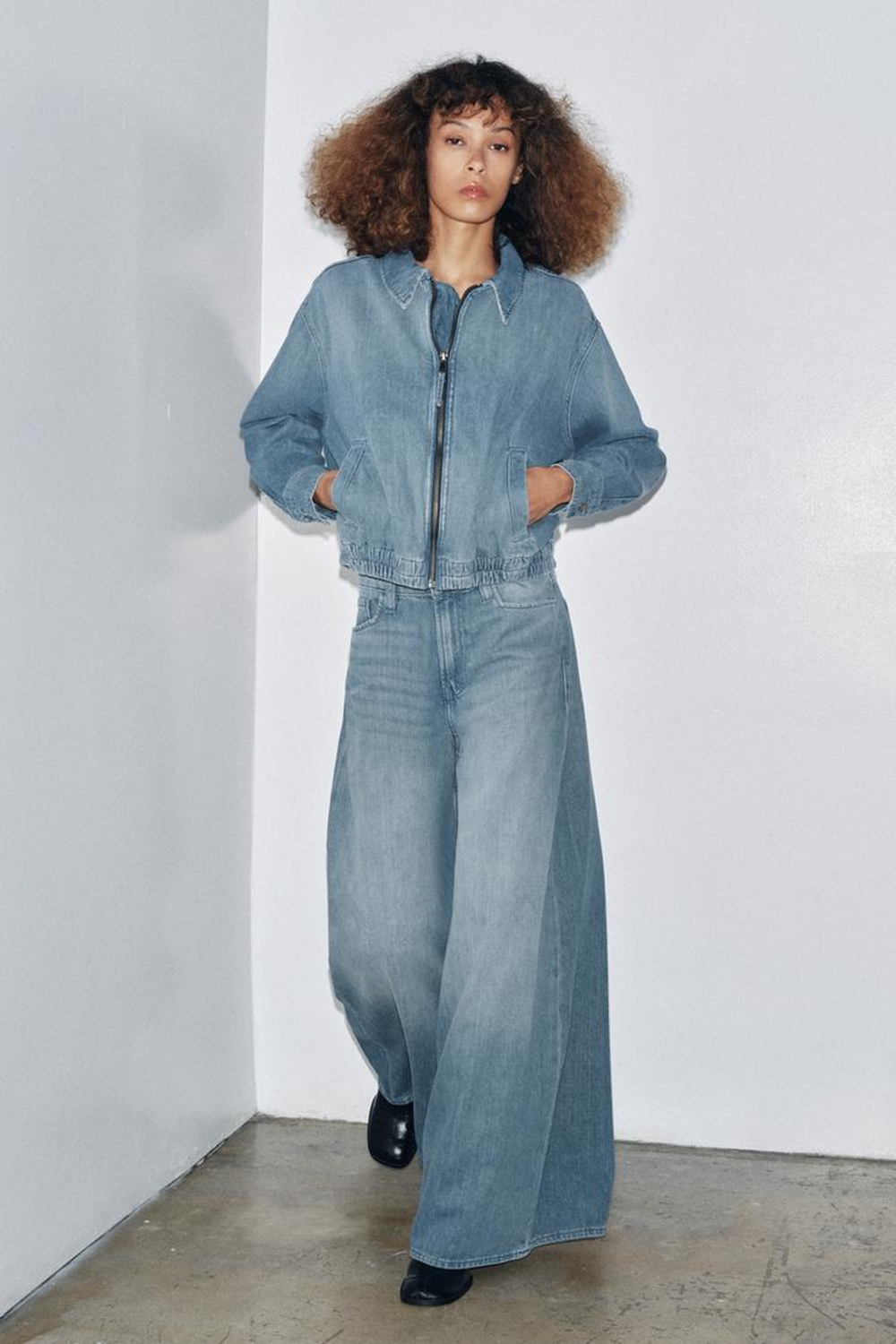 ZARA ДЖИНСОВЫЙ БОМБЕР ZW COLLECTION, СИНИЙ