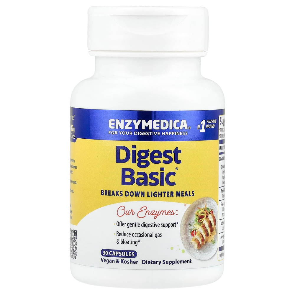 Enzymedica, Digest Basic, формула основных ферментов, 30 капсул