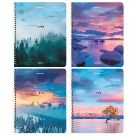 Тетрадь 96л, А5, клетка, на гребне, Brauberg Travel, глянцевый лак, ассорти, 1шт.