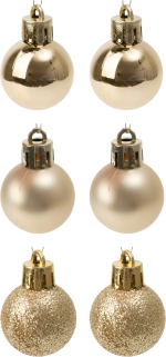Набор шаров 6шт 3см золото (глянец 2шт, матовые 2шт, глиттер 2шт) SYQA-0124043-G