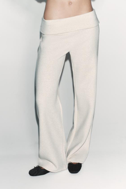 ZARA БРЮКИ С ЗАВЕРНУТЫМ ПОЯСОМ, БЕЖЕВЫЙ МЕЛАНЖ