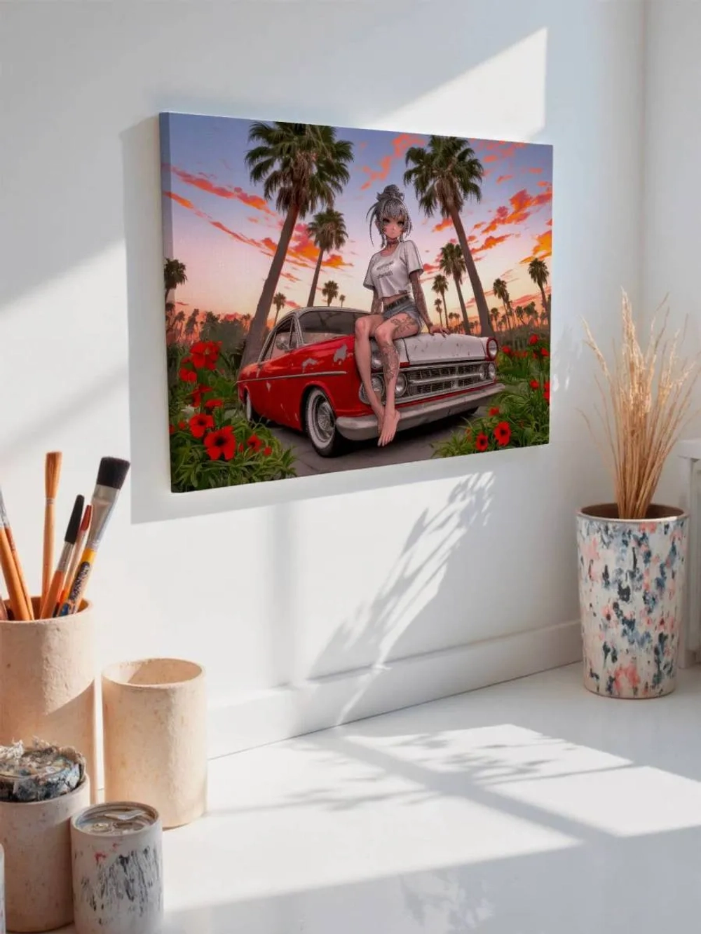 Картина на стену 40 X 50 Девушка на машине аниме