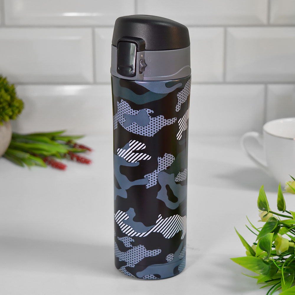 Термос-кружка 0,45л нерж с крышкой на защелке "Камуфляж" SATOSHI