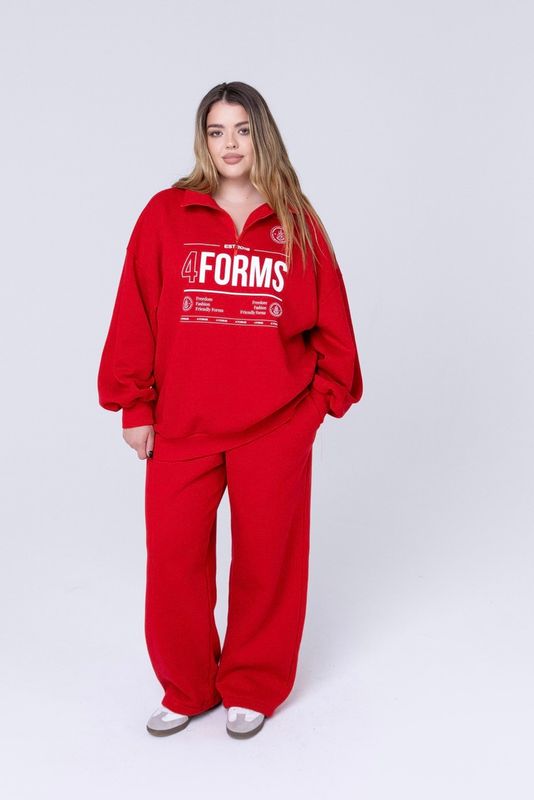 Брюки из футера с двойным поясом, красный