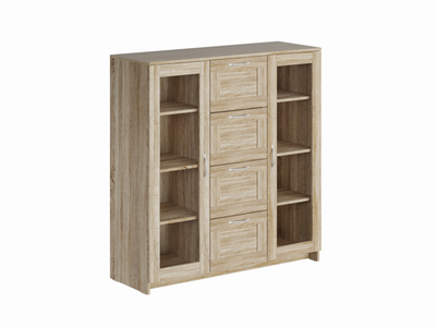 Тумба Сириус 2 двери со стеклом и 4 ящика 117х123 (сонома)