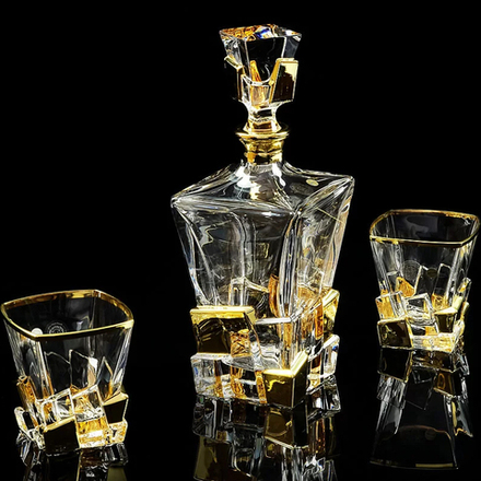 Migliore De Luxe Набор для виски Lord: графин + 2 стакана, хрусталь, декор золото 24К