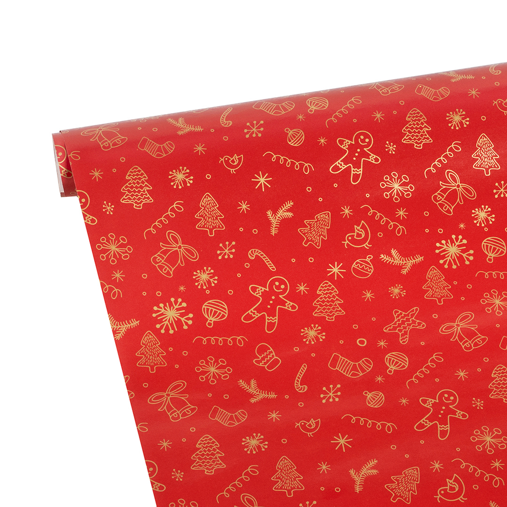Упаковочная бумага (0,7*1 м) Новогодняя пора, Красный, Металлик