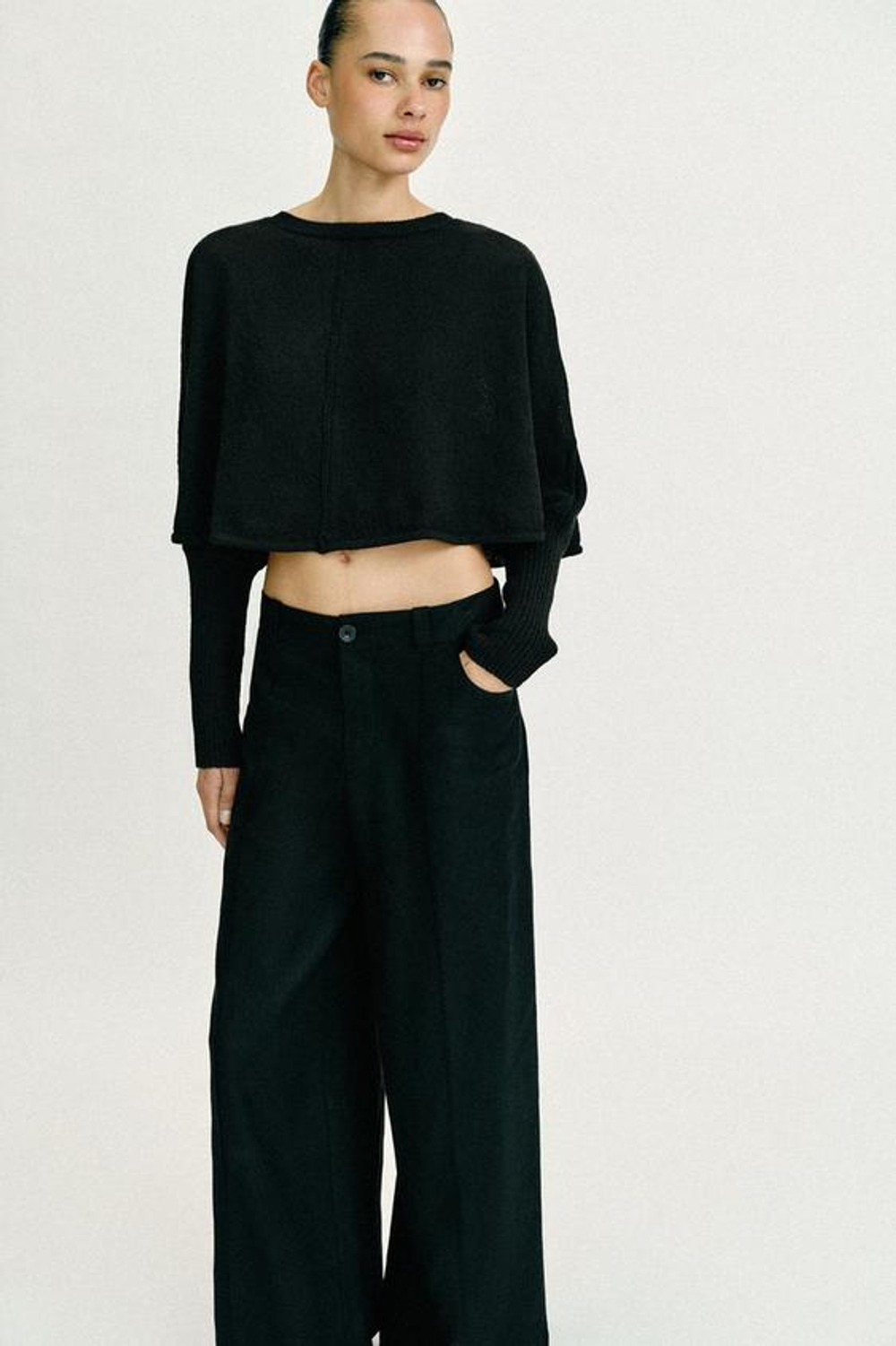 ZARA ШИРОКИЕ БРЮКИ ИЗ ЛЬНА, ЧЕРНЫЙ