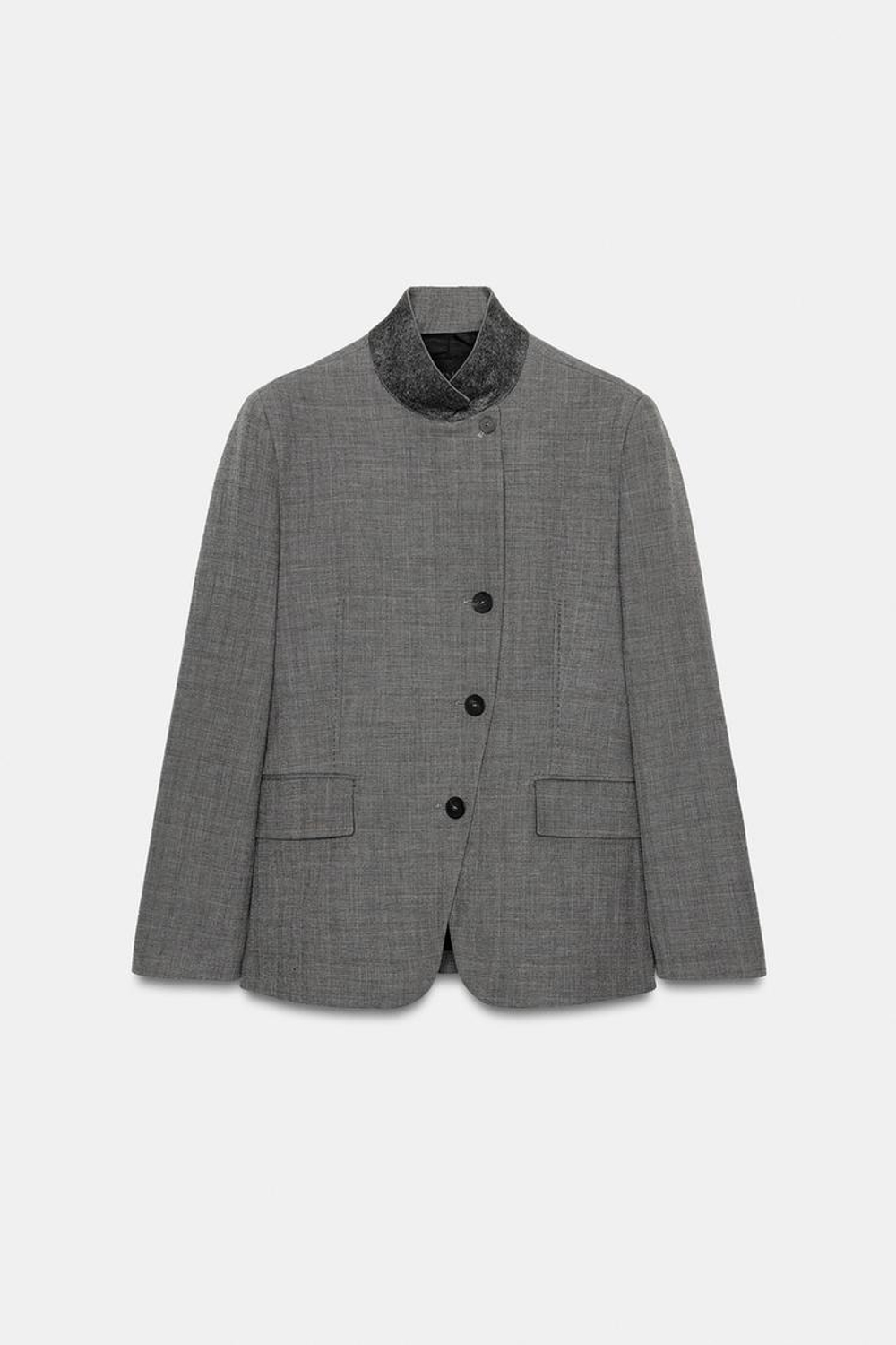 ZARA БЛЕЙЗЕР ОБЛЕГАЮЩЕГО КРОЯ В КЛЕТКУ — ZW COLLECTION, МЯГКИЙ СЕРЫЙ