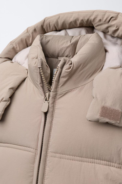 ZARA СТЕГАНАЯ КУРТКА С КАПЮШОНОМ WATER REPELLENT, БЕЖЕВЫЙ